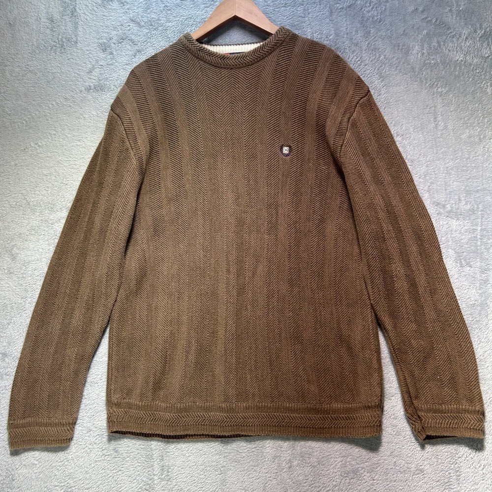 Chaps Mens Brown Herringbone Cotton Crewneck Sweater Pullover NA203-03‎ Large